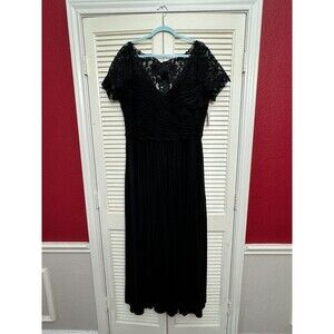 La Femme 29772 Floral Embroidered Ruched Back Jersey Gown, Black SIZE 20